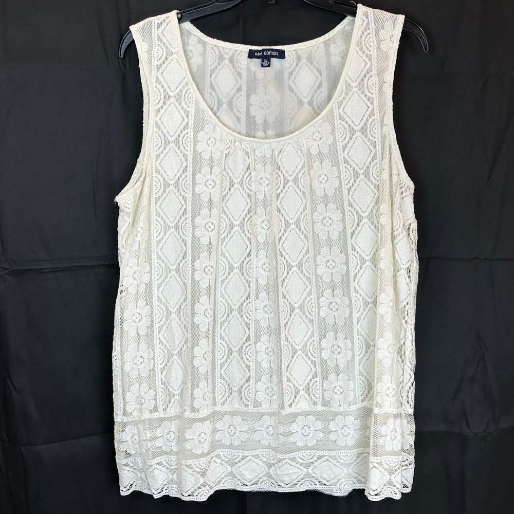 Max Edition Ivory Floral Lace Sleeveless Tank Top Scoop‎ Neck XL 5803K71